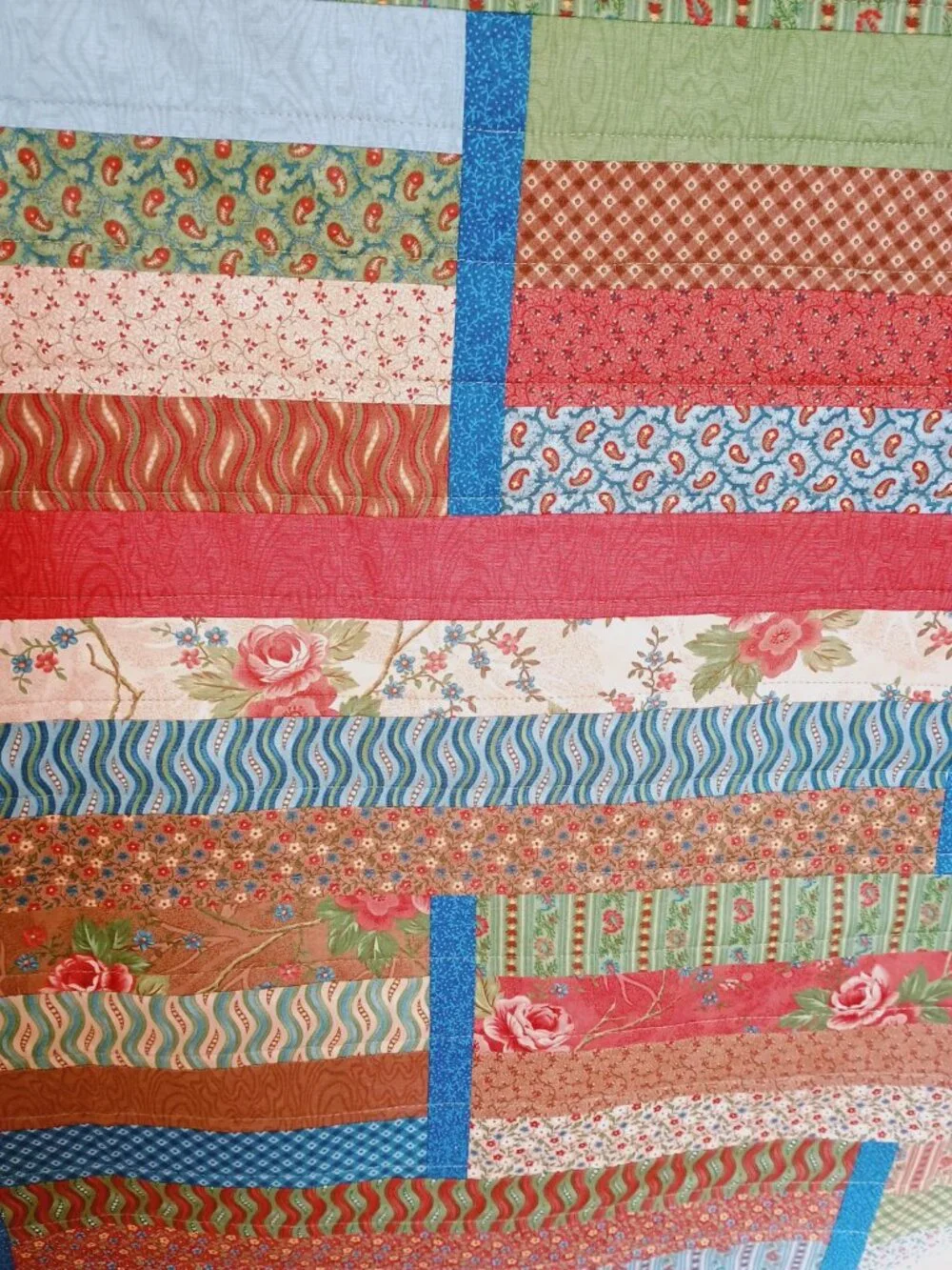 BN COTTON JELLY ROLL QUILT UNIQUE DESIGN BROWN BRICK BLUE GREEN TEAL